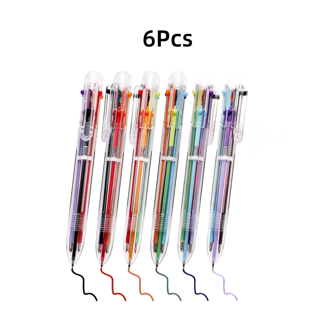 3/6/9 Pieces, 6-color combined 1 water-based ballpoint pen, suitable for school work, students' writing and drawing, learning su