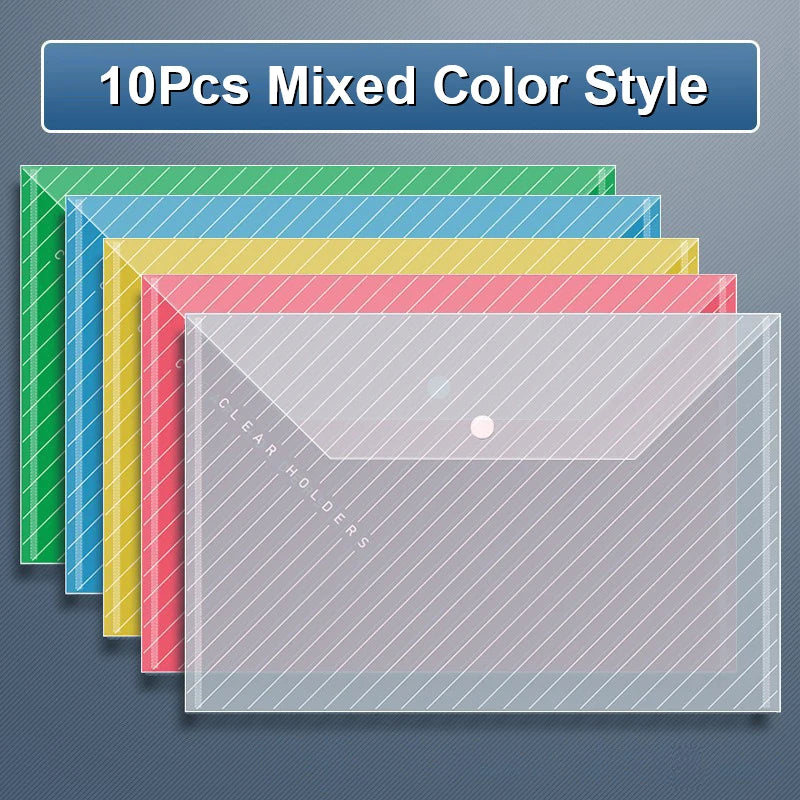 10 Pcs A4 Transparent Waterproof File Folder With Snap Buckles – Large Capacity For Office, School, And Exam Papers