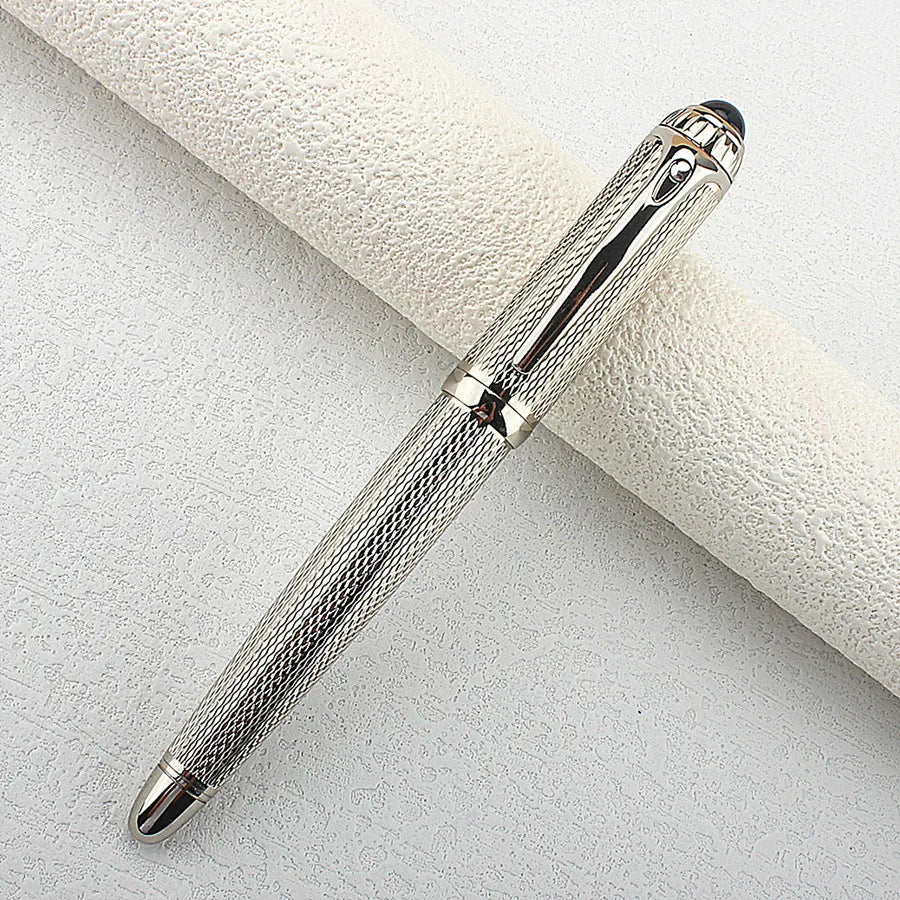 Luxury Quality Metal Rollerball Pen Silver Mesh Pattern Stationery Office School Supplies Ink Pen New