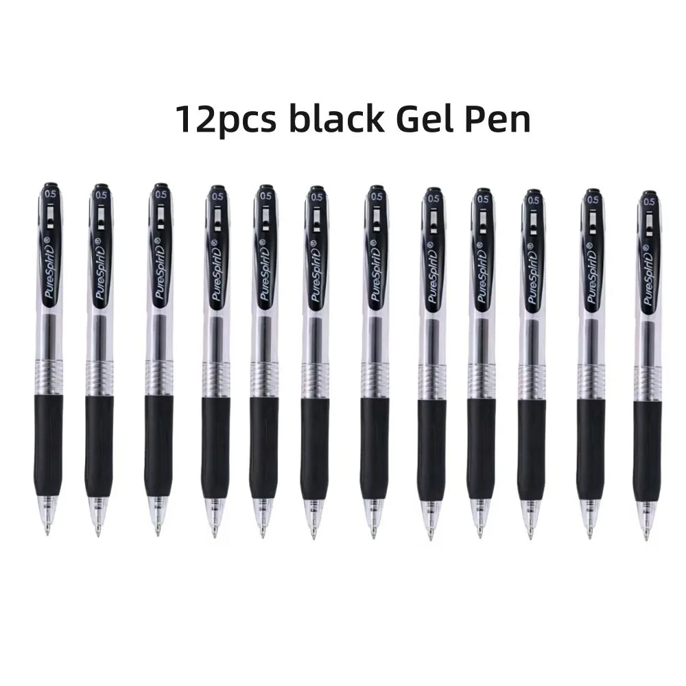 12pcs Gel Pen Rollerball Pens with Comfort Grip 0.5MM Black Blue Red Writing Pen for Students Office