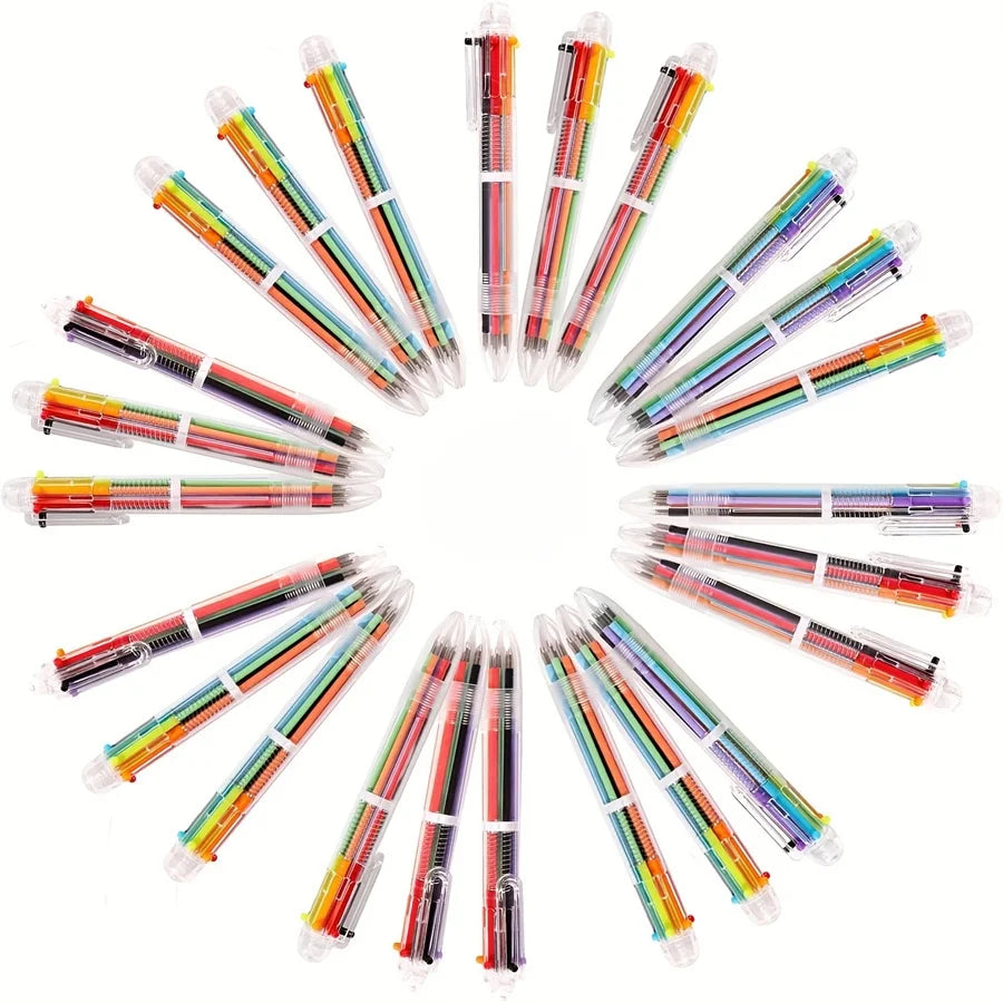 3/6/9 Pieces, 6-color combined 1 water-based ballpoint pen, suitable for school work, students' writing and drawing, learning su