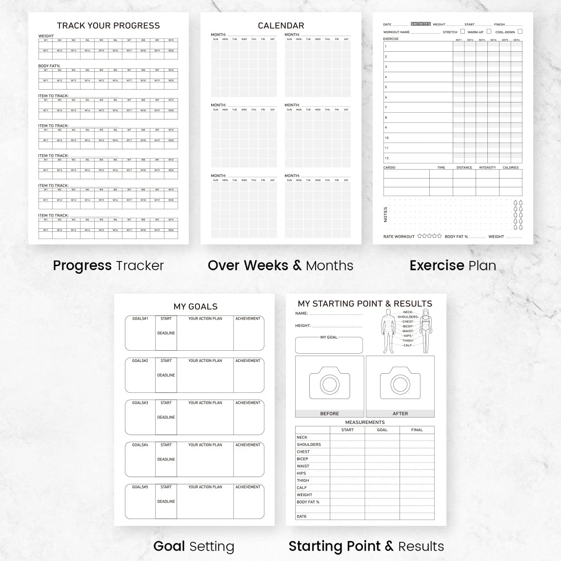 Workout Journal Spiral Notebook A5 Fitness Planner Daily Gym Log Exercise Tracker with Stickers & Progress Pages