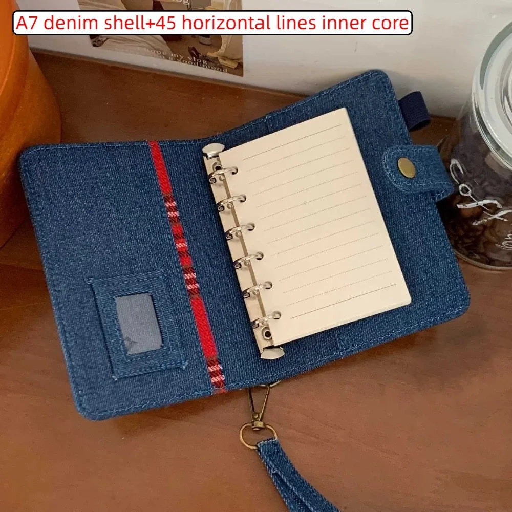 Portable A7 Retro Denim Notebook Refillable Thick Paper Binder Notebook Reusable Casing Loose Leaf Student Slabs Friend