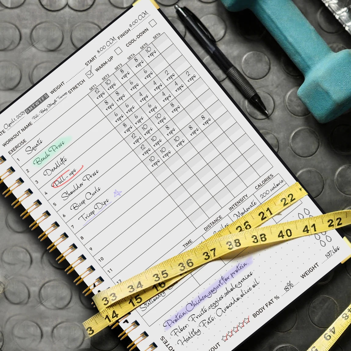 Workout Journal Spiral Notebook A5 Fitness Planner Daily Gym Log Exercise Tracker with Stickers & Progress Pages