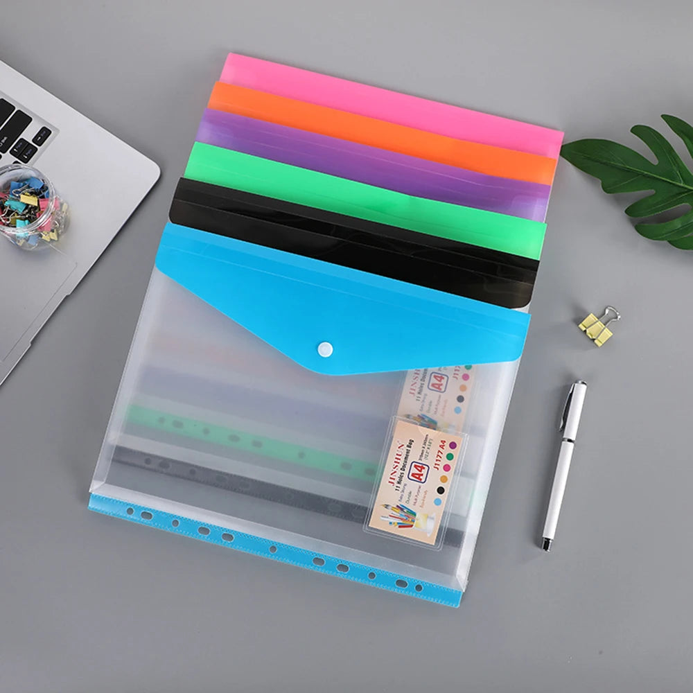 1Pc A4 Expandable Binder Pocket For 2/3/4 Ring Binder Heavy Duty Plastic Envelope File Folders With Snap Button And Label Pocket