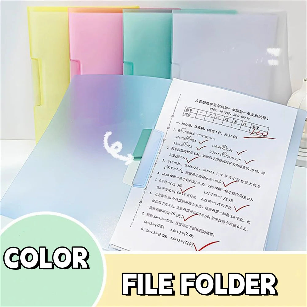 Color Transparent Folder Rotating Side Opening Buckle A4 Information Test Paper Storage Portable Office Folder Swing Rod Clip