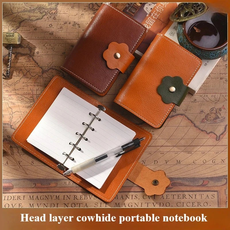 M5 Head Layer Leather Notebook Portable Mini Pocket Creative Handbook Loose Leaf Notebook