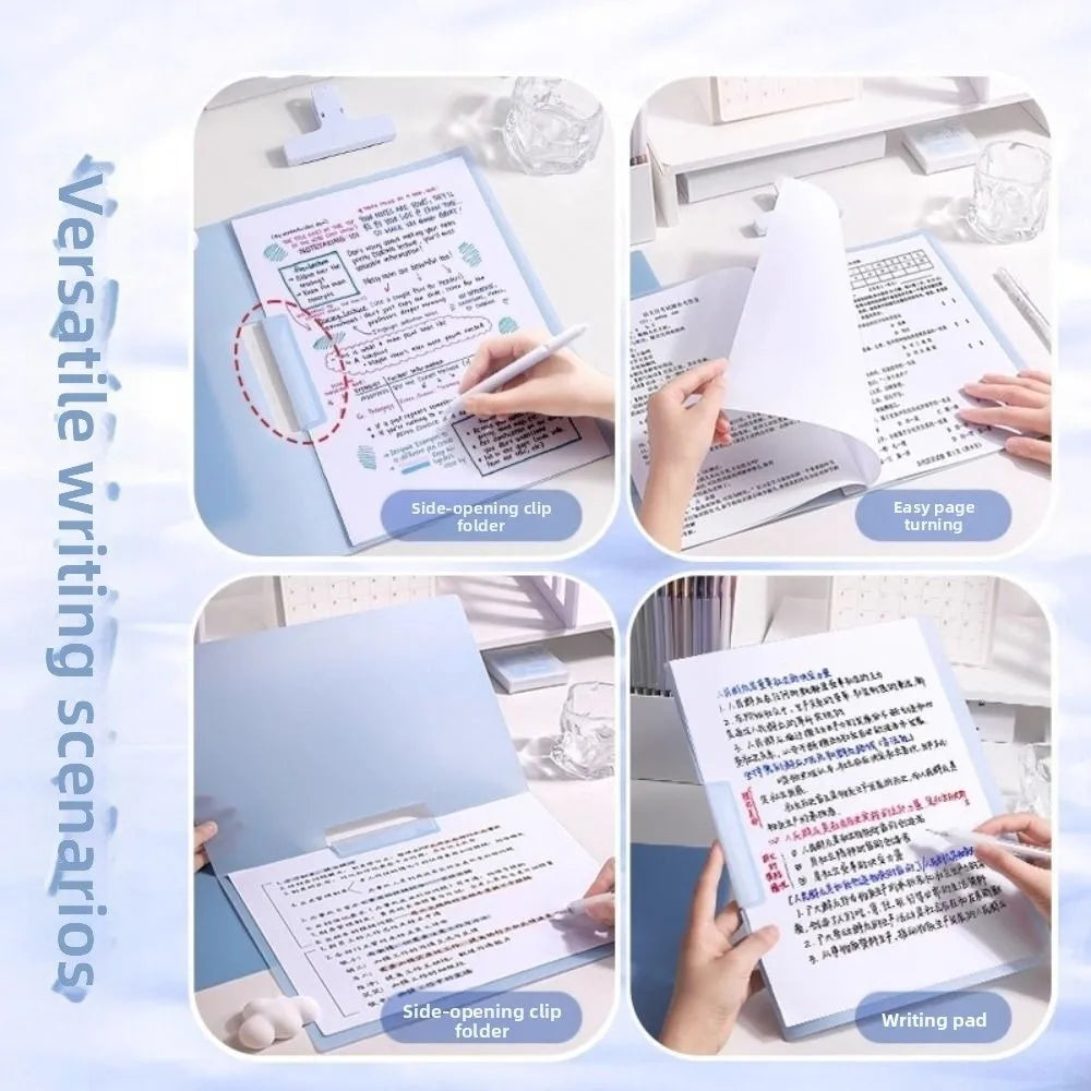 5Pcs Gradient Design Rotating Side Opening Folder Waterproof Dustproof A4 File Folder Plastic with Label Test Paper Storage Clip