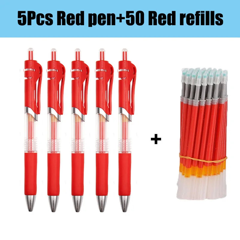 55/100pcs Press Gel Pen Signature pens Refill Press Blue Black Red Pen Bullet tip Gel Pen School office supplies stationery