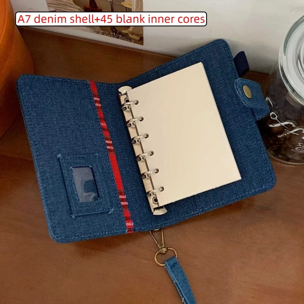 Portable A7 Retro Denim Notebook Refillable Thick Paper Binder Notebook Reusable Casing Loose Leaf Student Slabs Friend