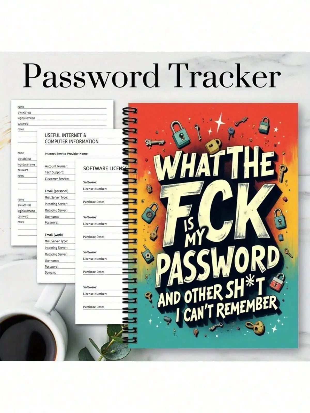 1pc Fun Spiral Password Notebook - Internet Computer Login Keeper, Home & Office Use, Ideal Birthday，Holiday Gift For Colleagues