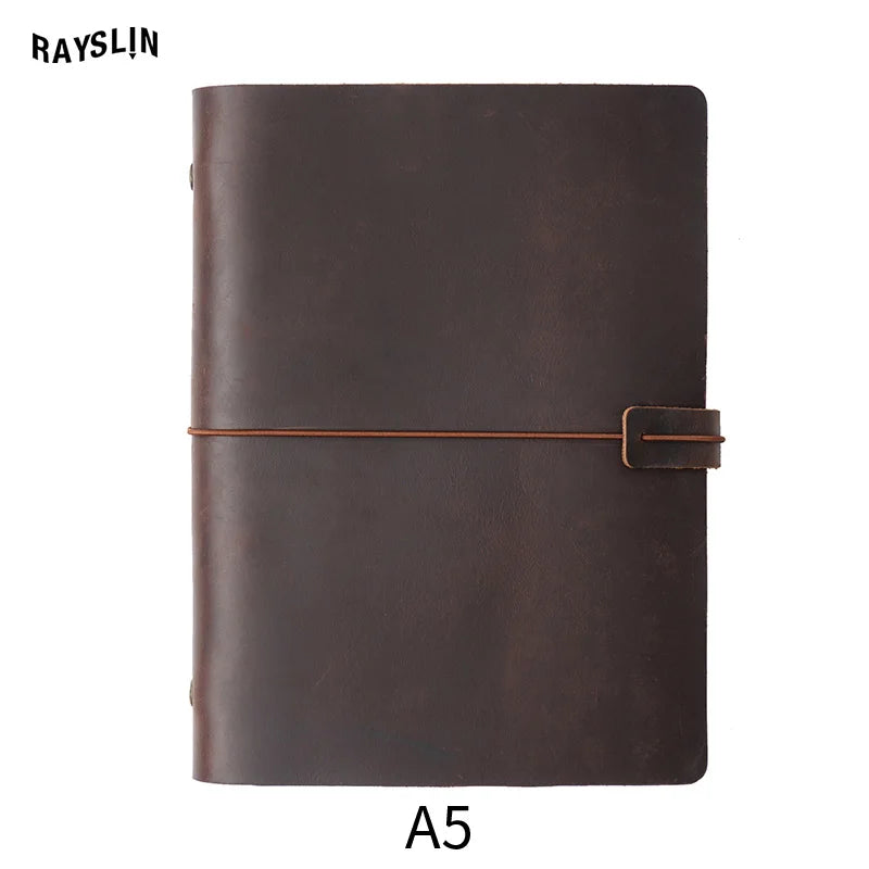 A5 A6 A7 Loose-leaf Notebook Cowhide Leather Journal Planner 192 Pages School Office Note Book Lined Blank Pure Color Retro Gift
