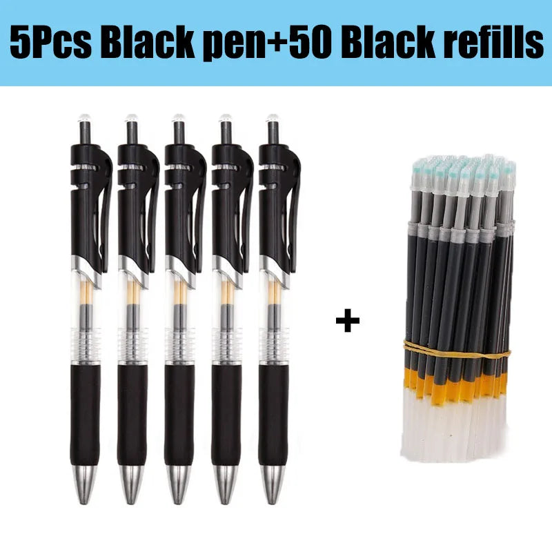 55/100pcs Press Gel Pen Signature pens Refill Press Blue Black Red Pen Bullet tip Gel Pen School office supplies stationery