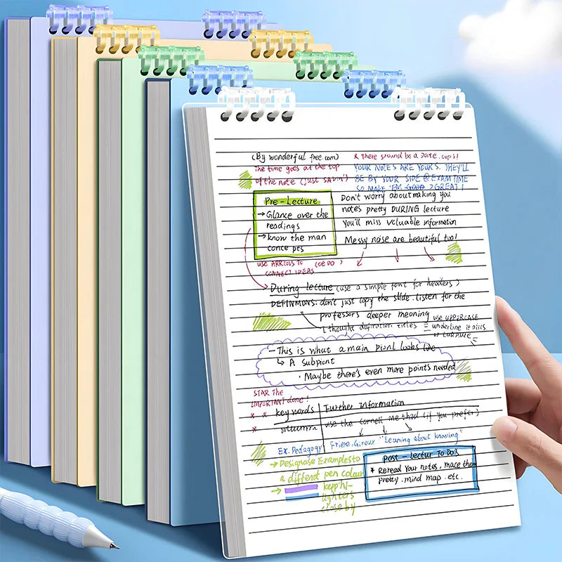 Blue Refillable Binder Notebook Plastic Wire Bound Smooth Writing Paper Durable for School College Office Supplies