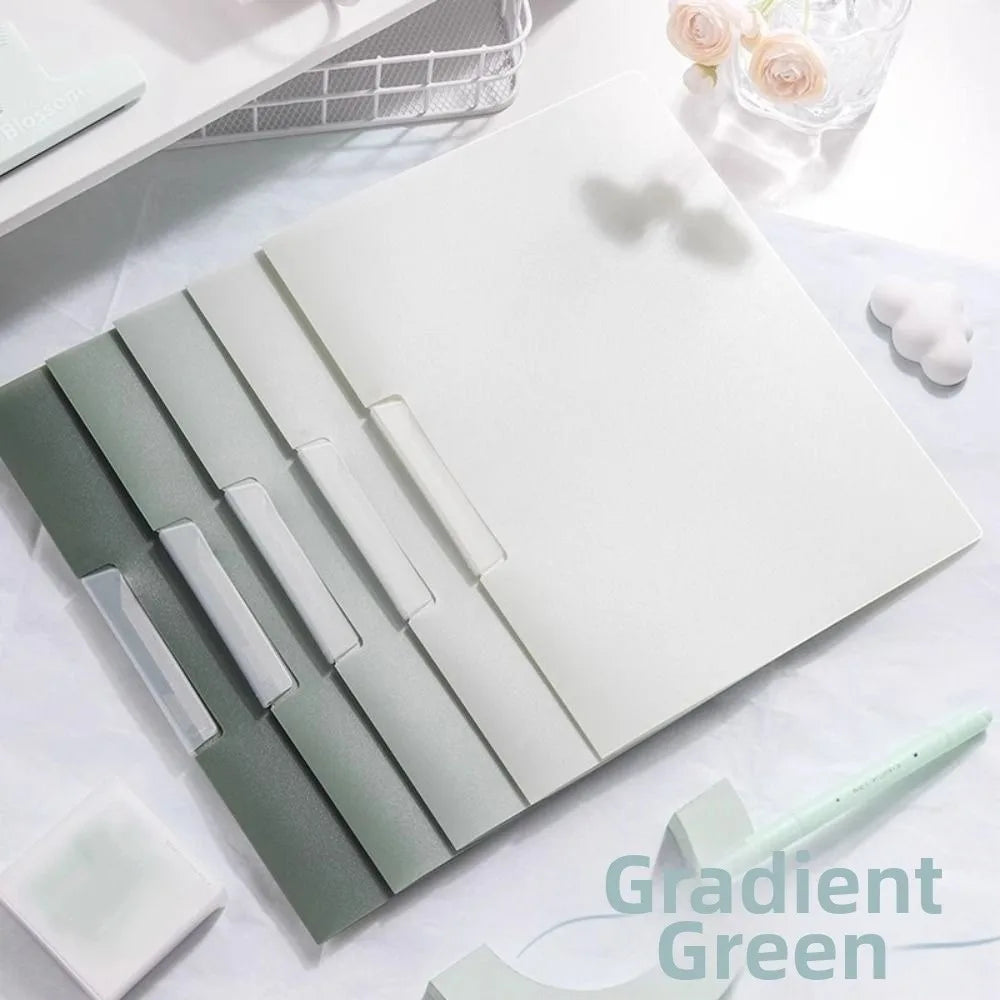 5Pcs Gradient Design Rotating Side Opening Folder Waterproof Dustproof A4 File Folder Plastic with Label Test Paper Storage Clip