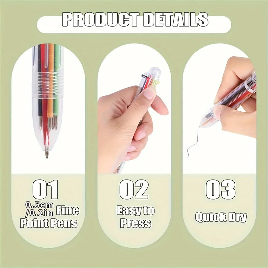 3/6/9 Pieces, 6-color combined 1 water-based ballpoint pen, suitable for school work, students' writing and drawing, learning su