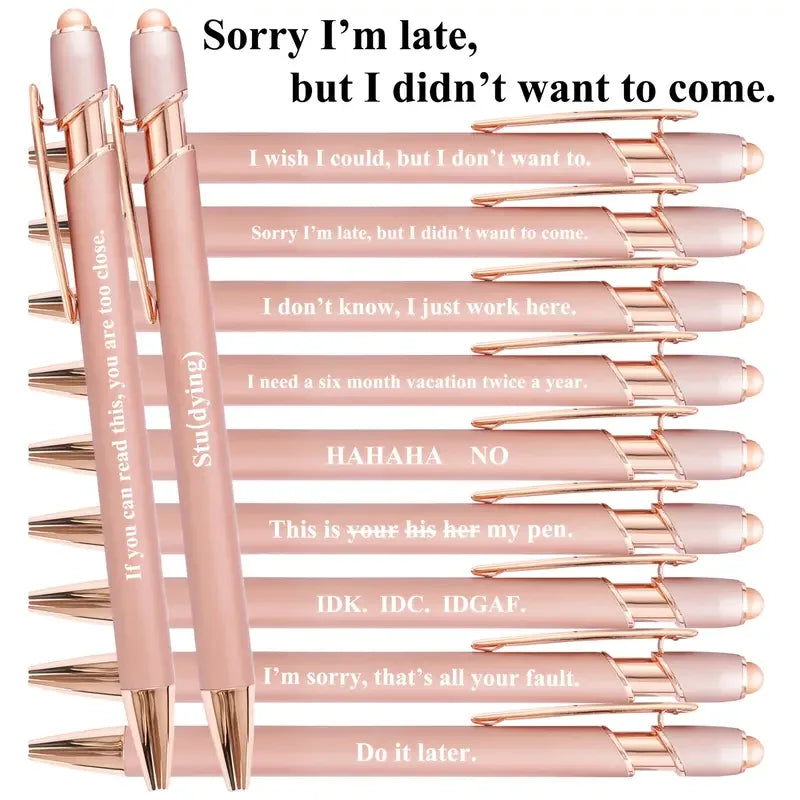 10 retractable metal ballpoint pens with handwriting tips, inspirational ballpoint pens, writing with positive motto ink