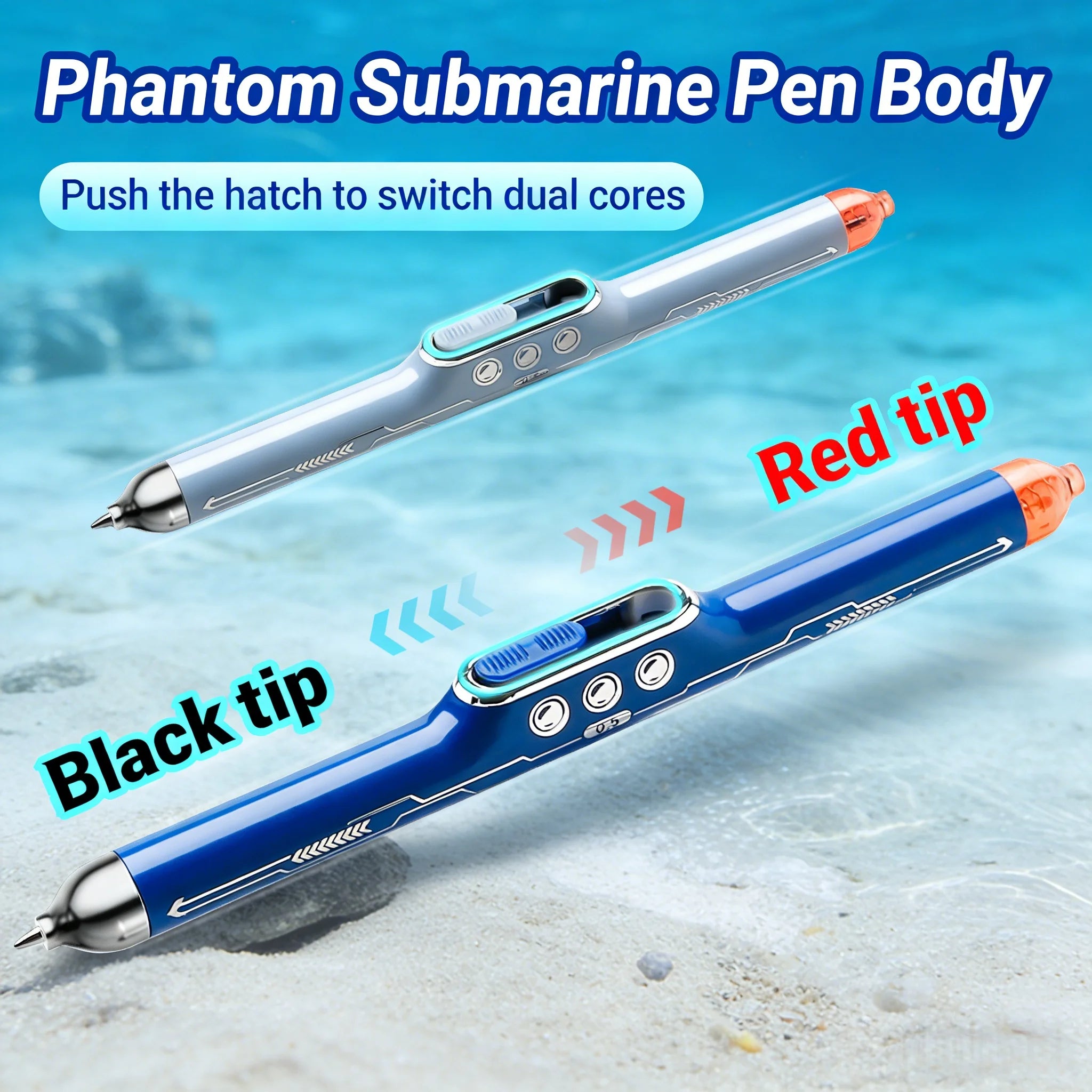 Dual Color Gel Pen 0.5mm, Silent Sliding Switch Submarine Pen, Black Red Ink for Student Office