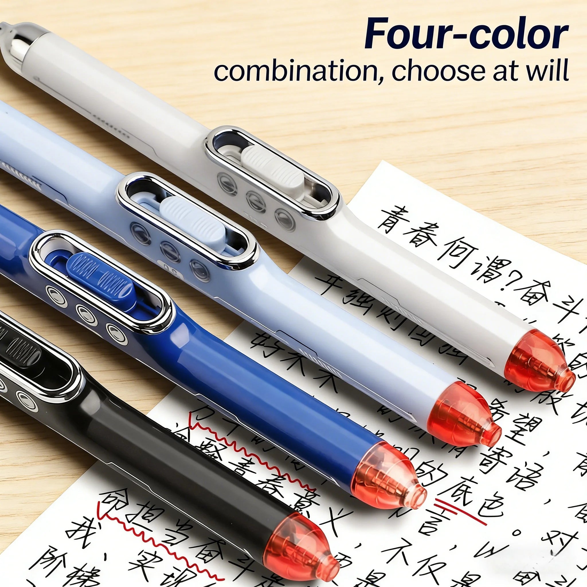 Dual Color Gel Pen 0.5mm, Silent Sliding Switch Submarine Pen, Black Red Ink for Student Office