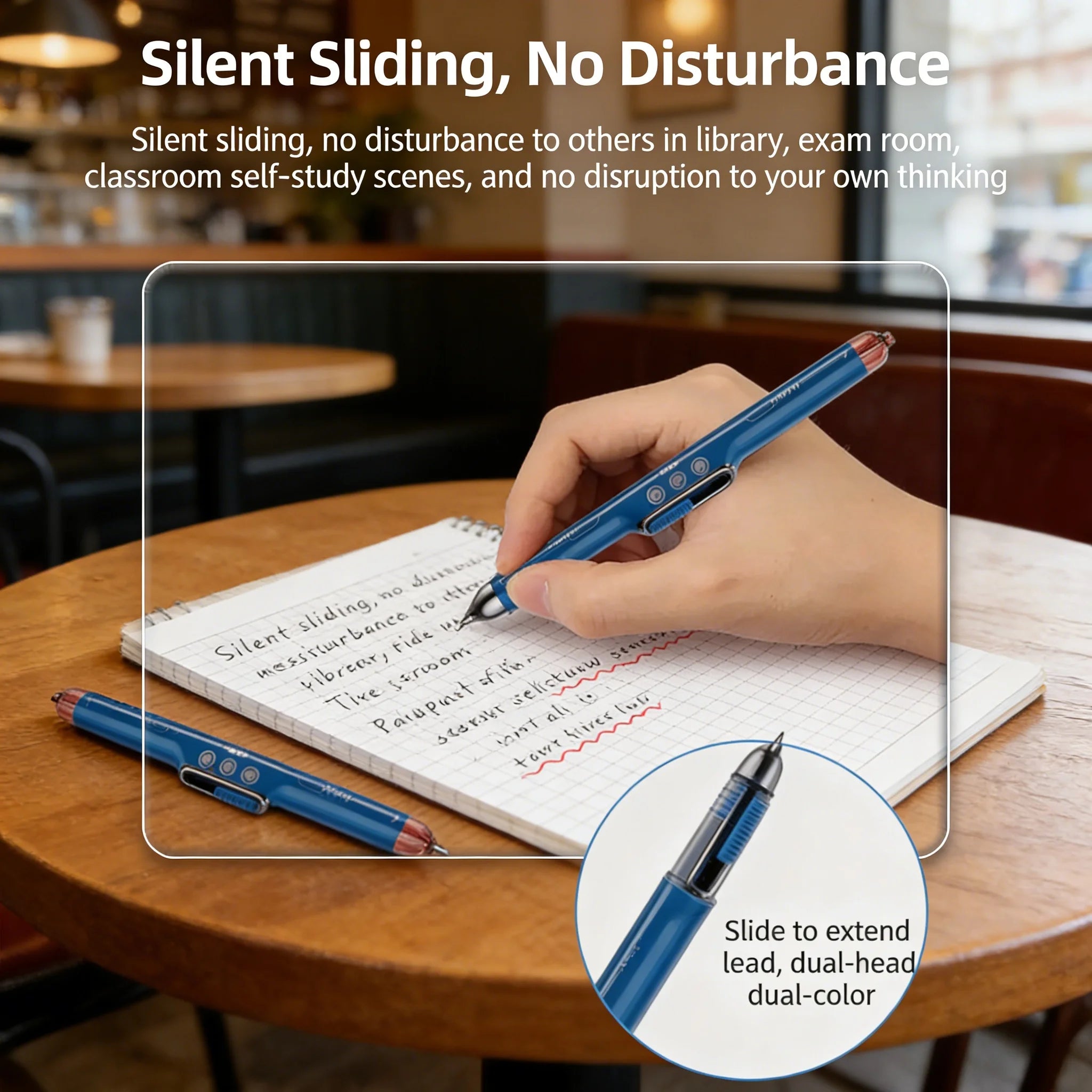 Dual Color Gel Pen 0.5mm, Silent Sliding Switch Submarine Pen, Black Red Ink for Student Office
