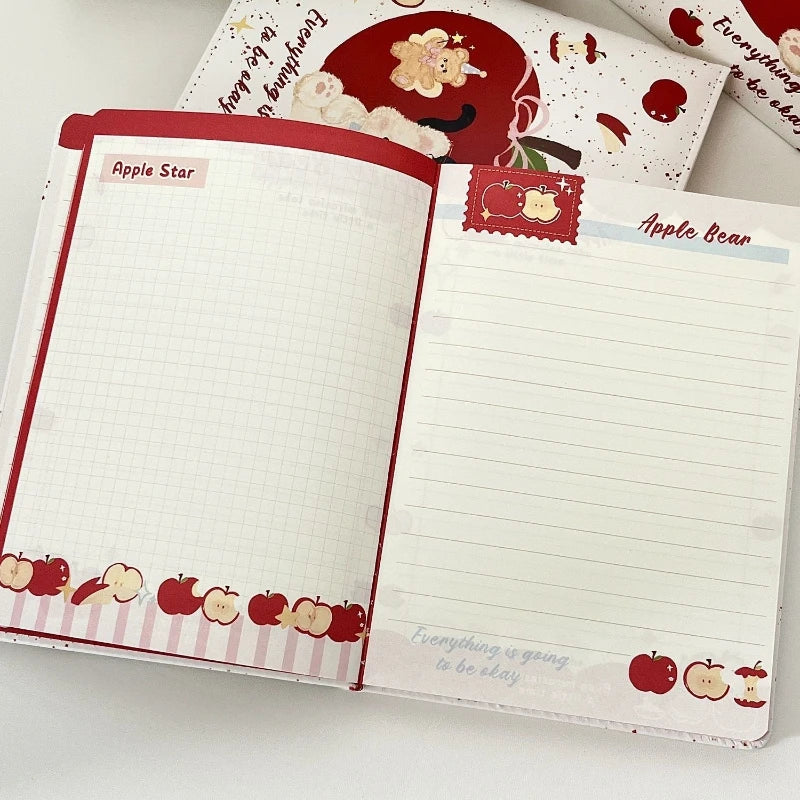 Office School SuppliesCute Apple Bear A5PU Leather Painted Inner Page Notebook Student Thickened High Looking Ins Style Hand