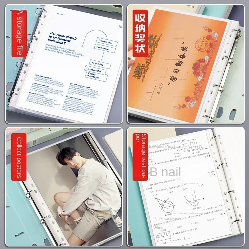 NEW Portable 4-Hole D-Type Folder A4 Plastic Storage Folder Loose-Leaf Storage Box File Bag Student File File Storage Box