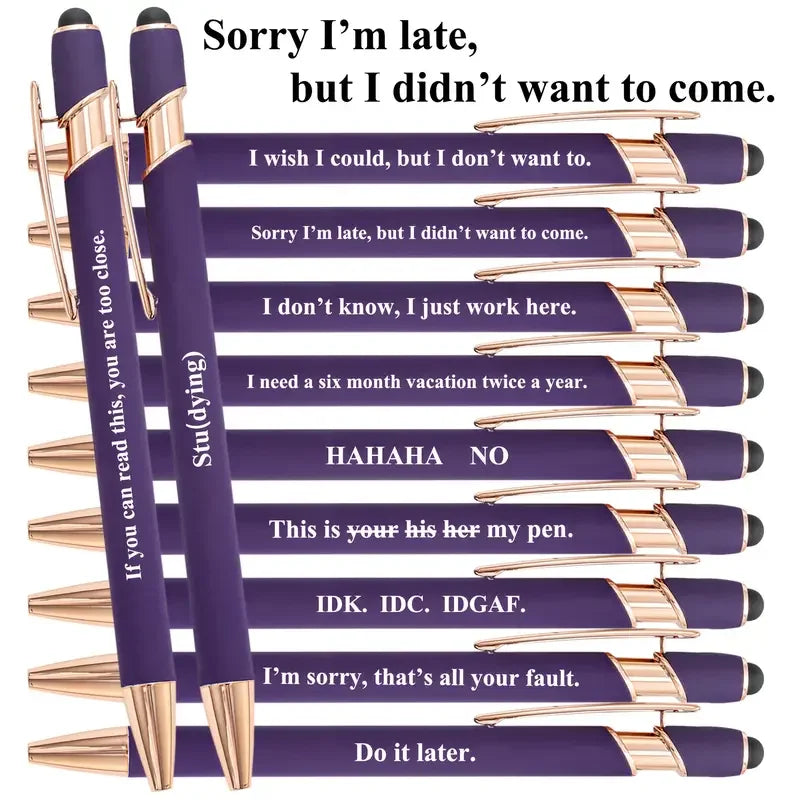 10 retractable metal ballpoint pens with handwriting tips, inspirational ballpoint pens, writing with positive motto ink