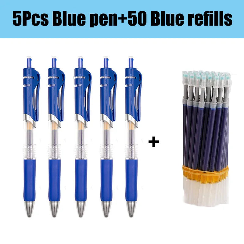 55/100pcs Press Gel Pen Signature pens Refill Press Blue Black Red Pen Bullet tip Gel Pen School office supplies stationery