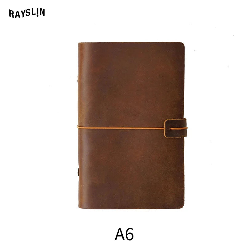 A5 A6 A7 Loose-leaf Notebook Cowhide Leather Journal Planner 192 Pages School Office Note Book Lined Blank Pure Color Retro Gift
