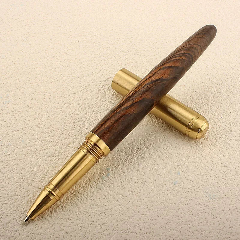 Vintage Luxury Wooden Tiger Pattern Copper Roller Ball Pen Signature Pen Fine Nib 0.7mm Writing Tool