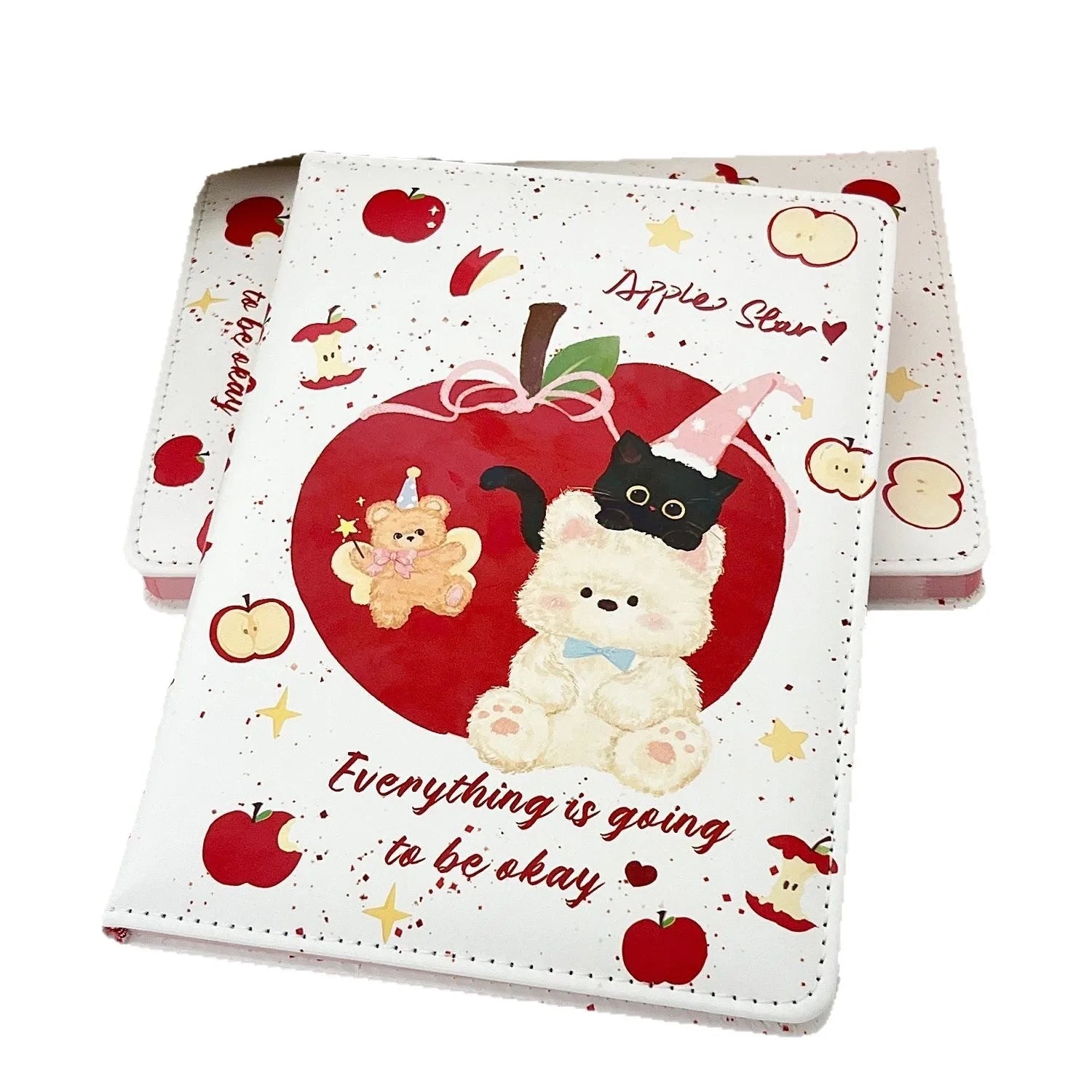 Cute Apple Bear A5 Notebook-santa Theme PU Leather Journal,Colorful Pages with Thick Paper,Kawaii Gift for Students&Christmas