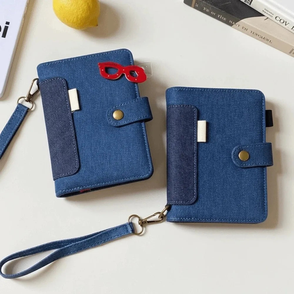 Portable A7 Retro Denim Notebook Refillable Thick Paper Binder Notebook Reusable Casing Loose Leaf Student Slabs Friend