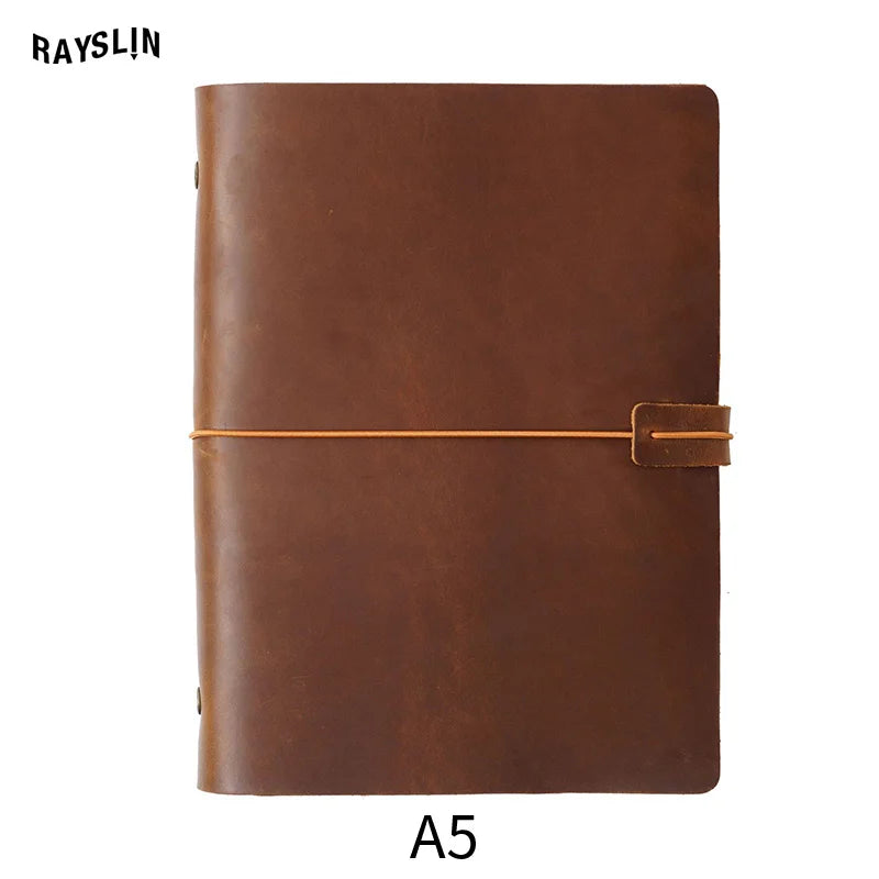 A5 A6 A7 Loose-leaf Notebook Cowhide Leather Journal Planner 192 Pages School Office Note Book Lined Blank Pure Color Retro Gift