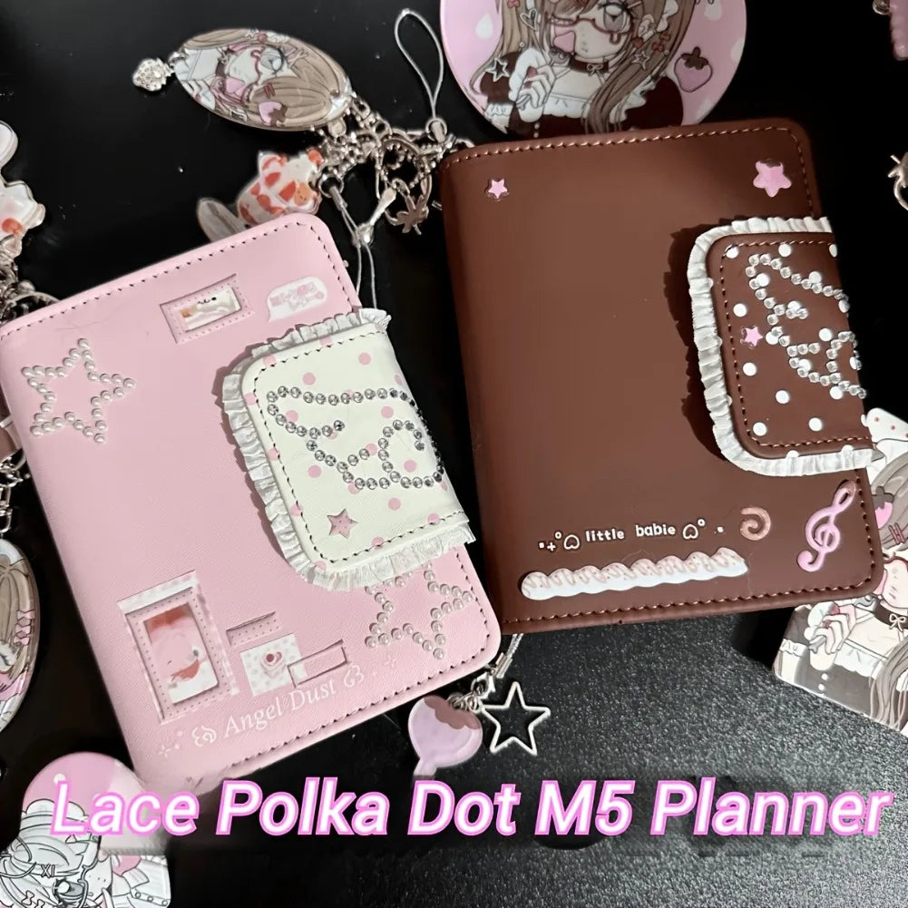Retro Japanese Notebook Lace Polka Dot M5 Binder Block Replaceable Inner Sweet Planner Cover Office Daily Journal Stationery