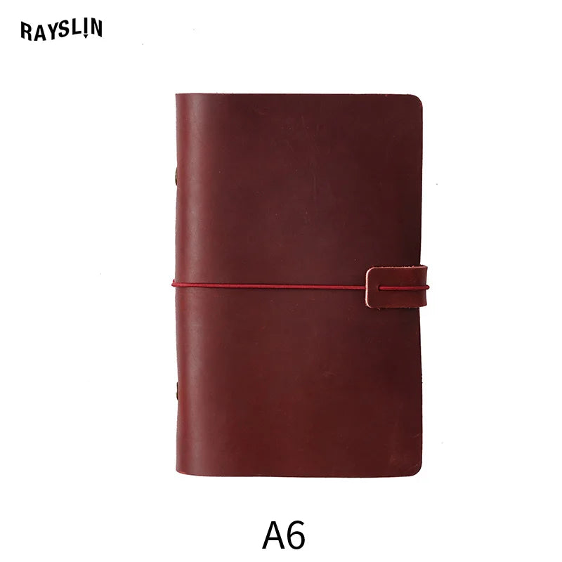 A5 A6 A7 Loose-leaf Notebook Cowhide Leather Journal Planner 192 Pages School Office Note Book Lined Blank Pure Color Retro Gift