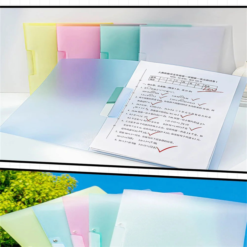 Color Transparent Folder Rotating Side Opening Buckle A4 Information Test Paper Storage Portable Office Folder Swing Rod Clip