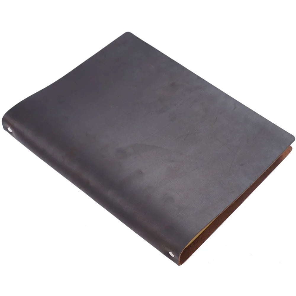 Big Notebook A4 Cowhide Leather Cover Sketchbook Office Retro Loose-leaf Notebook Gift Lined Blank Journal