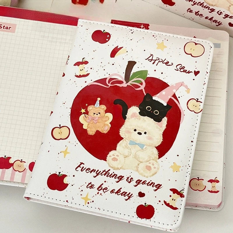 Office School SuppliesCute Apple Bear A5PU Leather Painted Inner Page Notebook Student Thickened High Looking Ins Style Hand