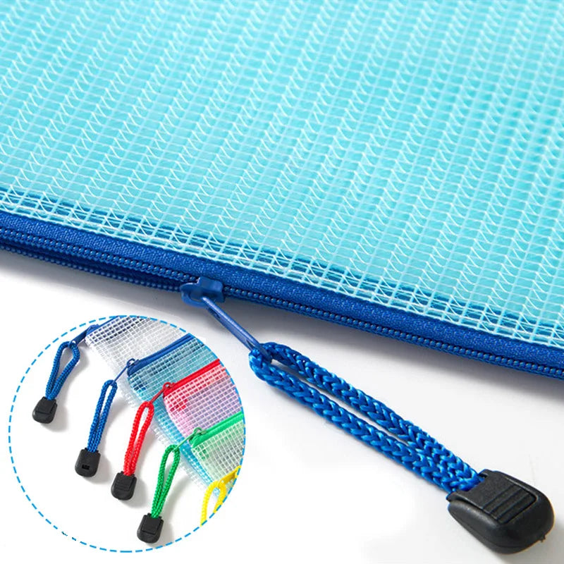 10PCS Stationery Storage Folder File Mesh Zipper Pouch Document Bag Office and Educational Supplies Storage Students Stationery