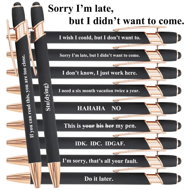 10 retractable metal ballpoint pens with handwriting tips, inspirational ballpoint pens, writing with positive motto ink