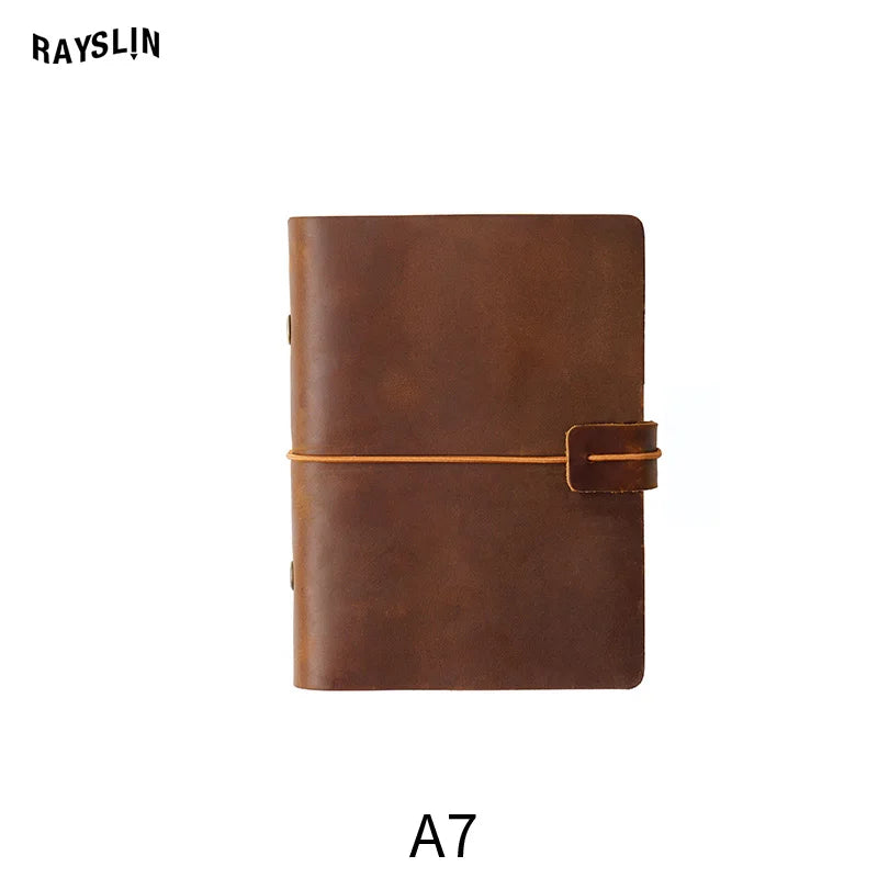 A5 A6 A7 Loose-leaf Notebook Cowhide Leather Journal Planner 192 Pages School Office Note Book Lined Blank Pure Color Retro Gift