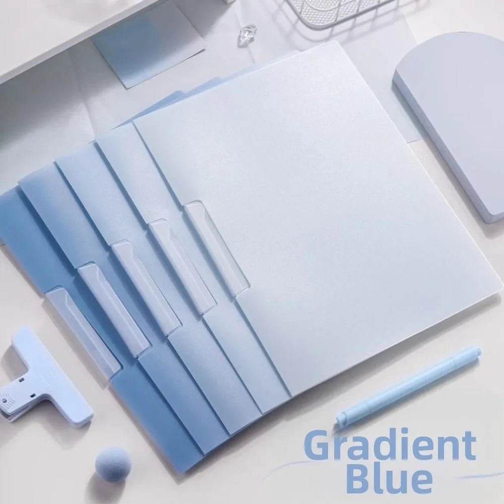 5Pcs Gradient Design Rotating Side Opening Folder Waterproof Dustproof A4 File Folder Plastic with Label Test Paper Storage Clip