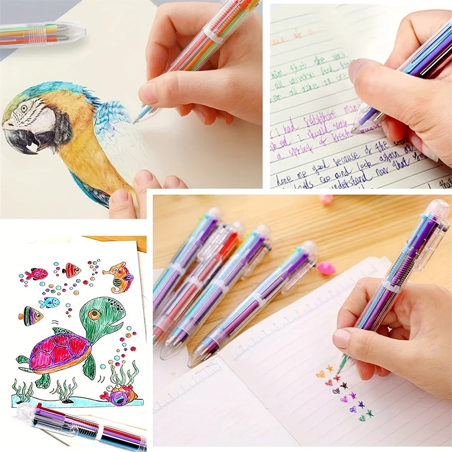3/6/9 Pieces, 6-color combined 1 water-based ballpoint pen, suitable for school work, students' writing and drawing, learning su