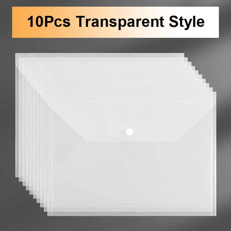 10 Pcs A4 Transparent Waterproof File Folder With Snap Buckles – Large Capacity For Office, School, And Exam Papers