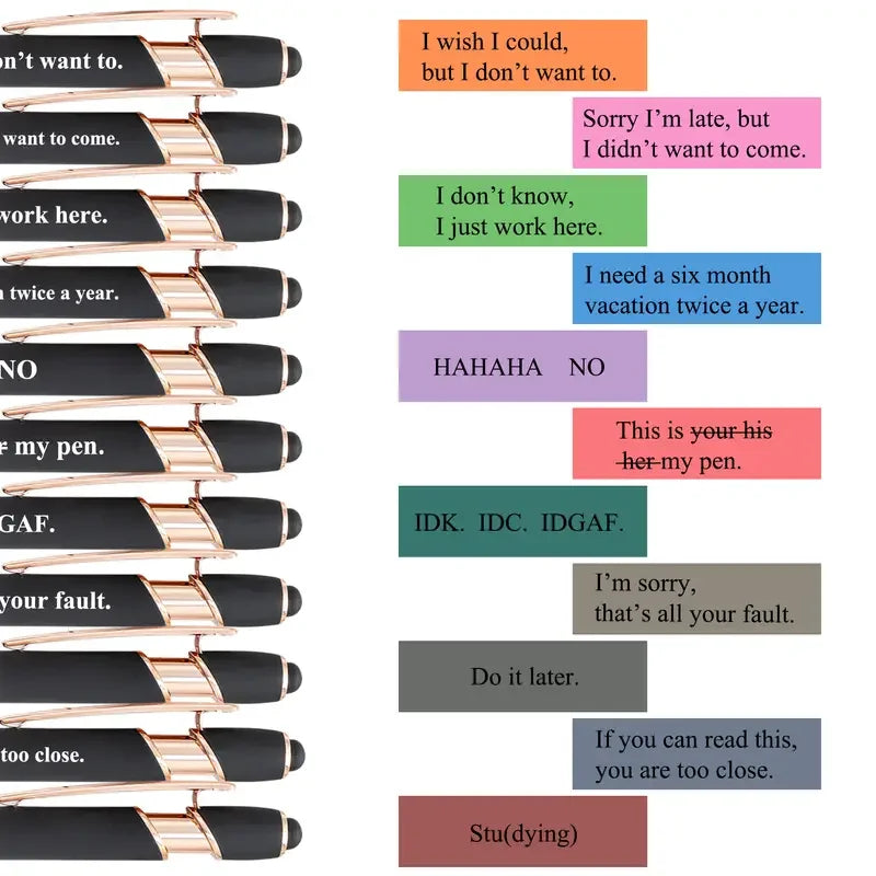 10 retractable metal ballpoint pens with handwriting tips, inspirational ballpoint pens, writing with positive motto ink
