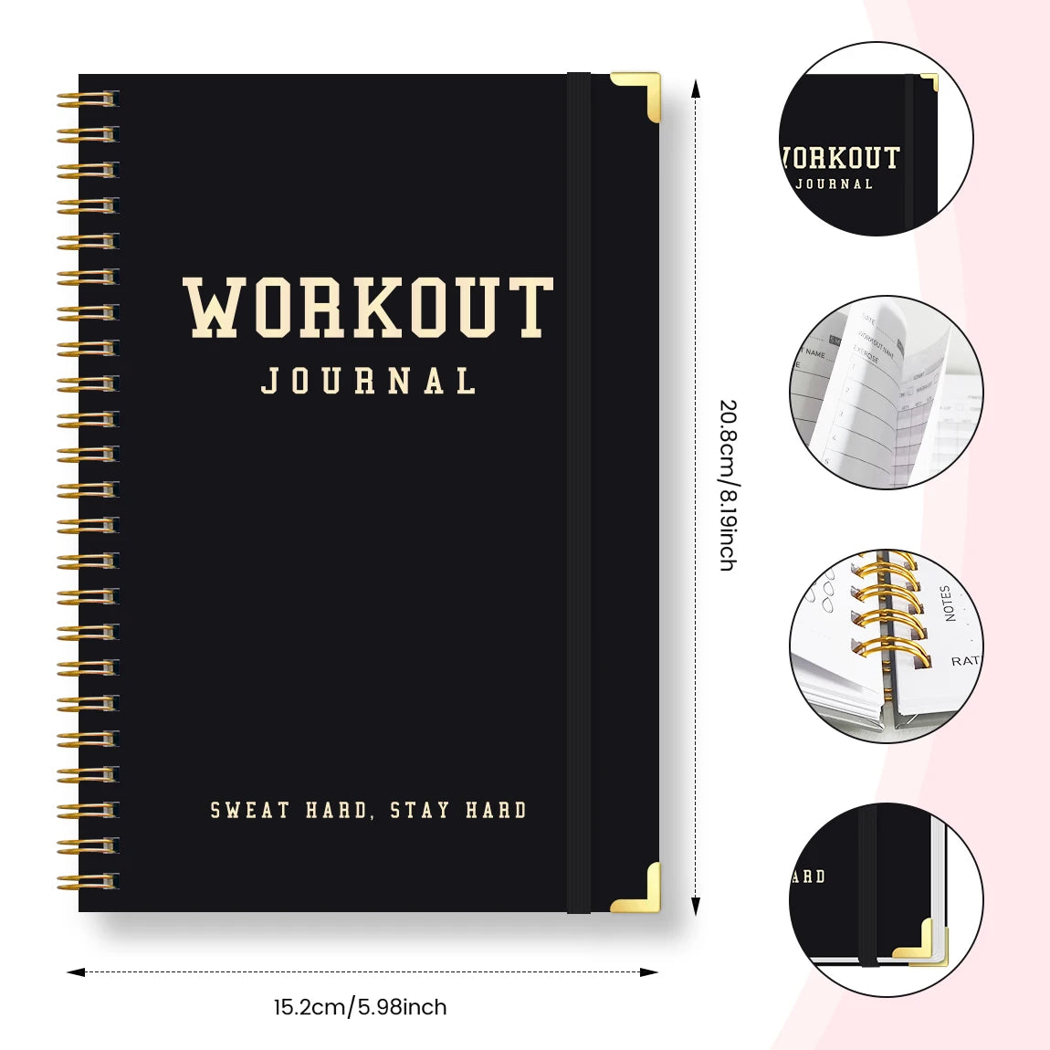 Workout Journal Spiral Notebook A5 Fitness Planner Daily Gym Log Exercise Tracker with Stickers & Progress Pages