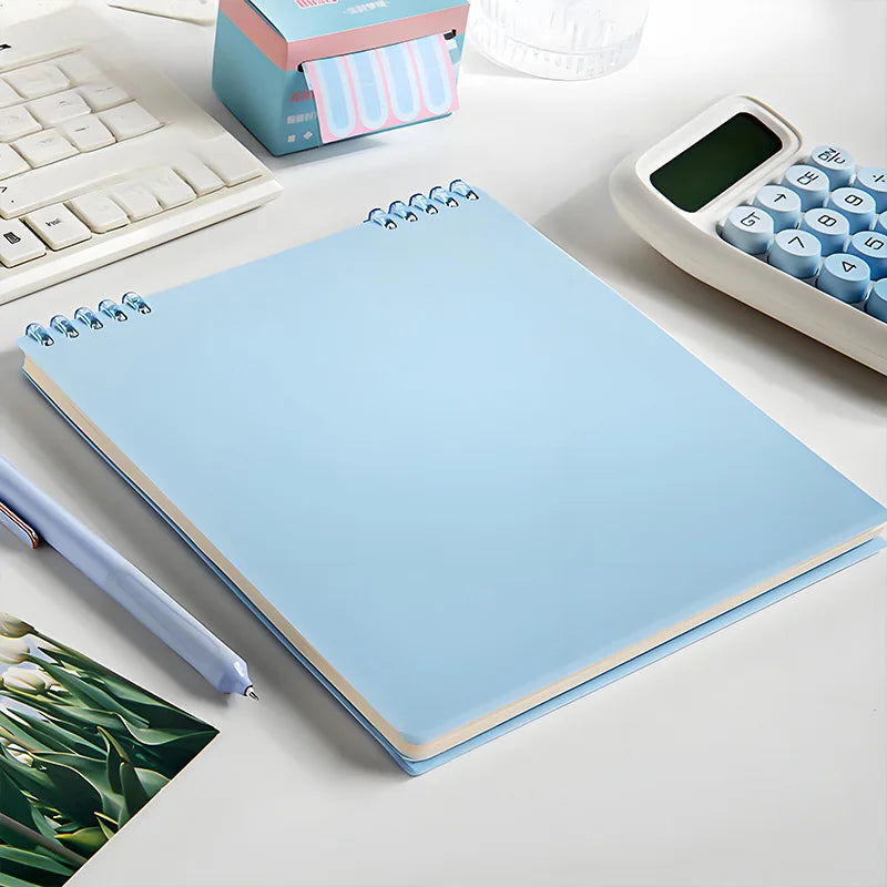 Blue Refillable Binder Notebook Plastic Wire Bound Smooth Writing Paper Durable for School College Office Supplies