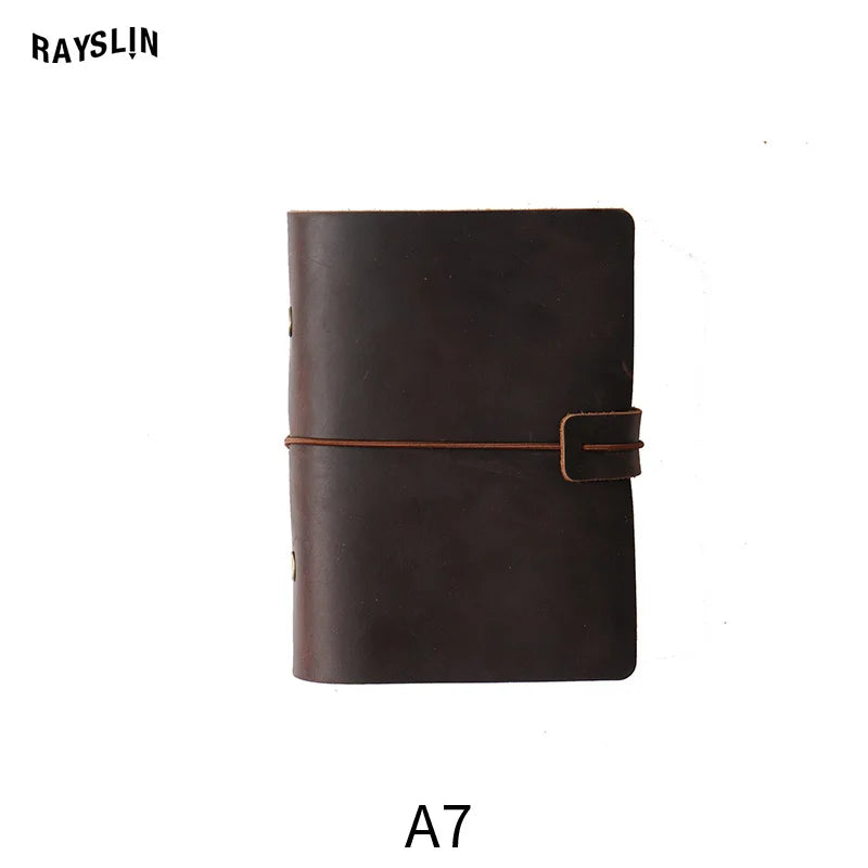 A5 A6 A7 Loose-leaf Notebook Cowhide Leather Journal Planner 192 Pages School Office Note Book Lined Blank Pure Color Retro Gift
