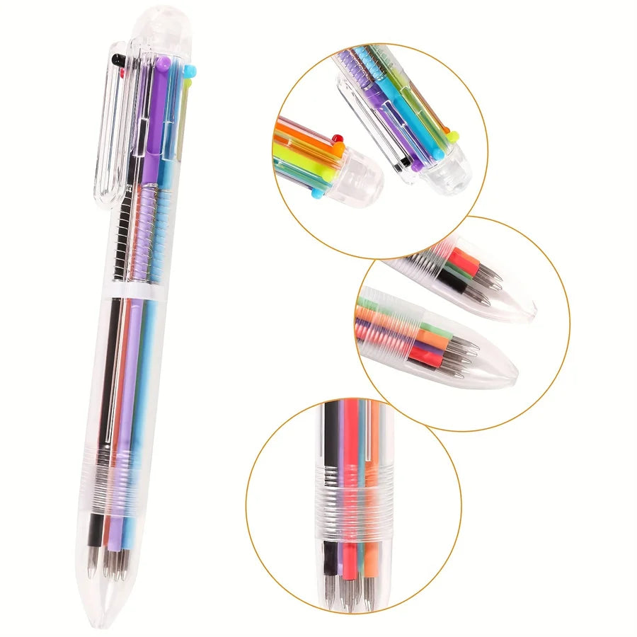 3/6/9 Pieces, 6-color combined 1 water-based ballpoint pen, suitable for school work, students' writing and drawing, learning su