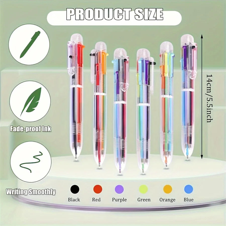 3/6/9 Pieces, 6-color combined 1 water-based ballpoint pen, suitable for school work, students' writing and drawing, learning su